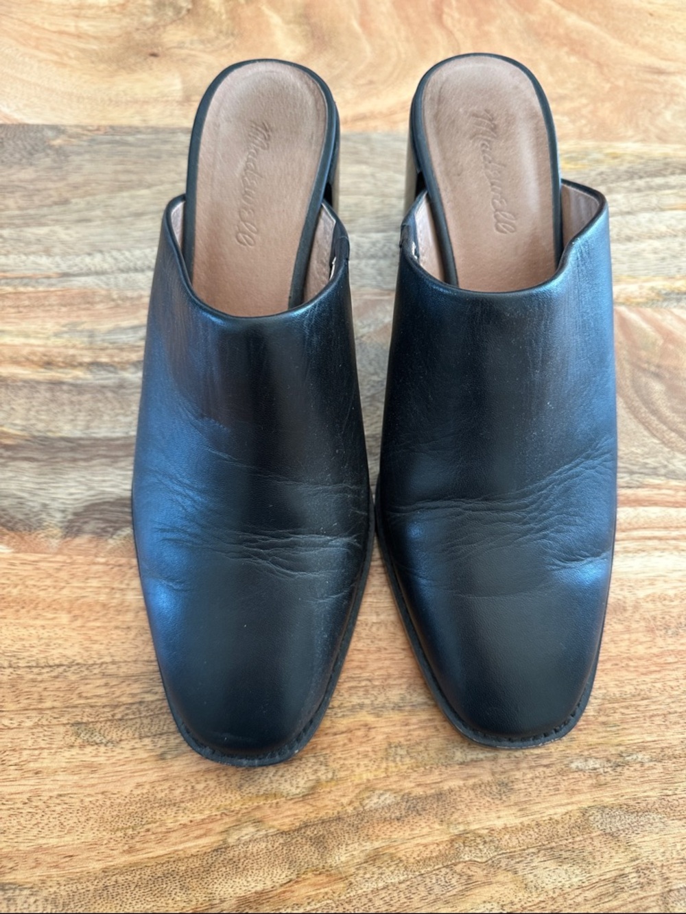 Black Leather Slip-On Mule Heels Madewell Macarro Mule 8.5